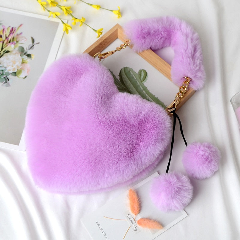 Furry Love Heart Handbag