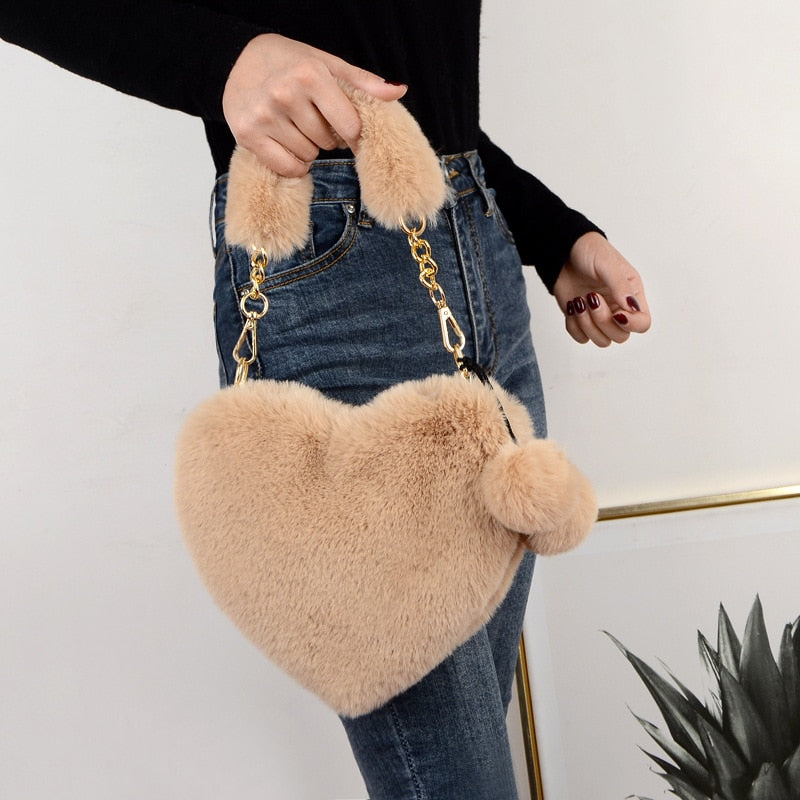 Furry Love Heart Handbag