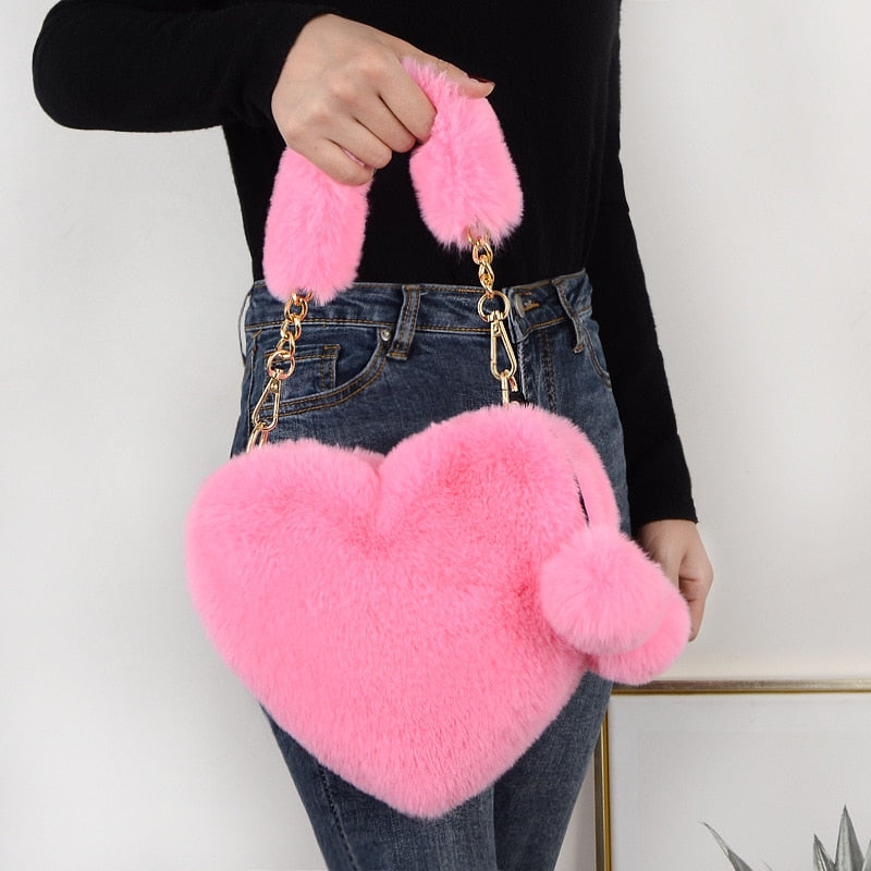 Furry Love Heart Handbag