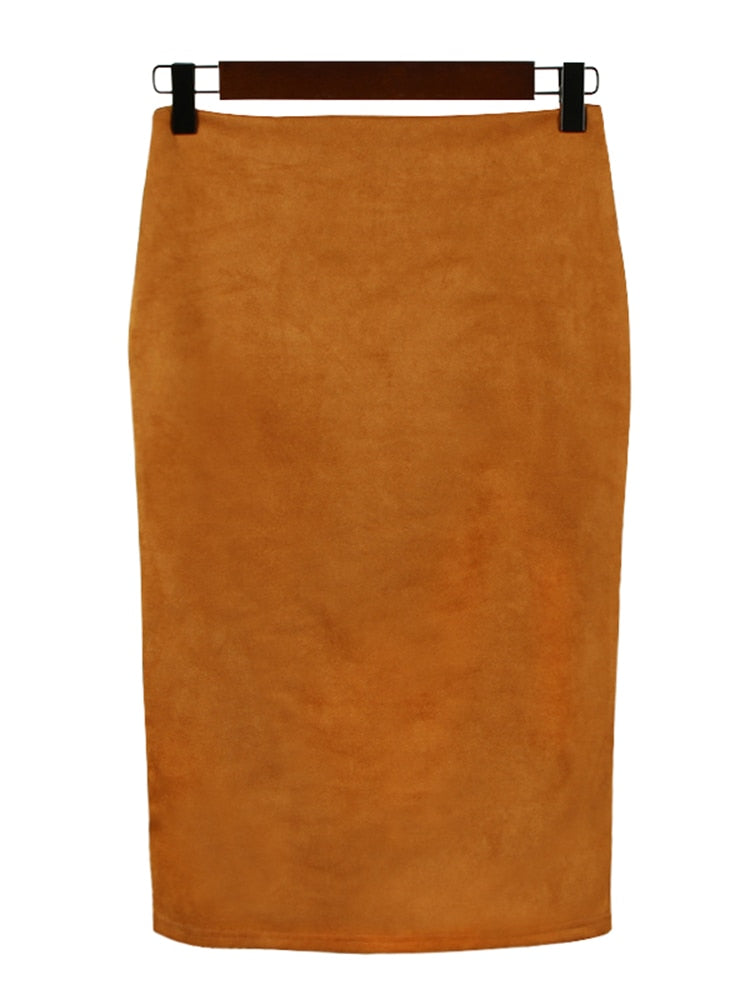 Suede Midi Pencil Skirt