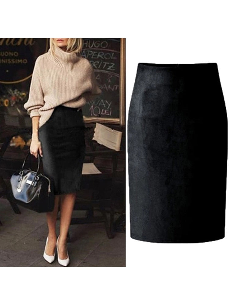 Suede Midi Pencil Skirt