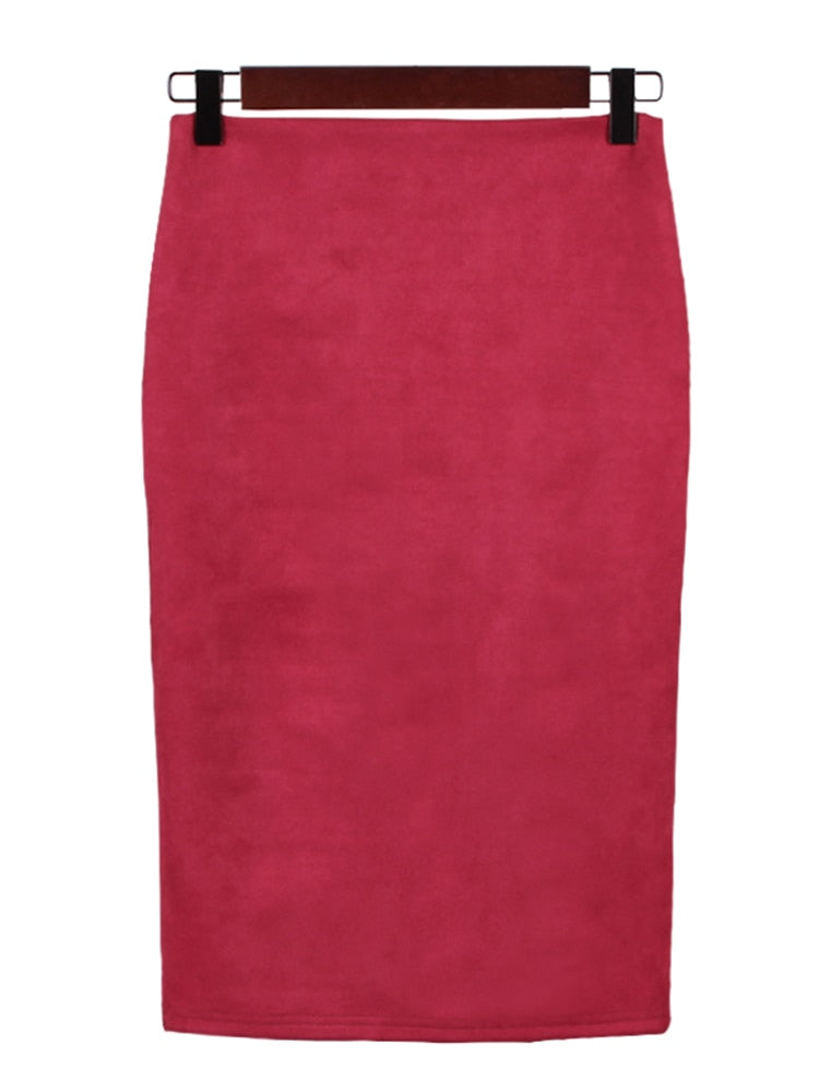 Suede Midi Pencil Skirt