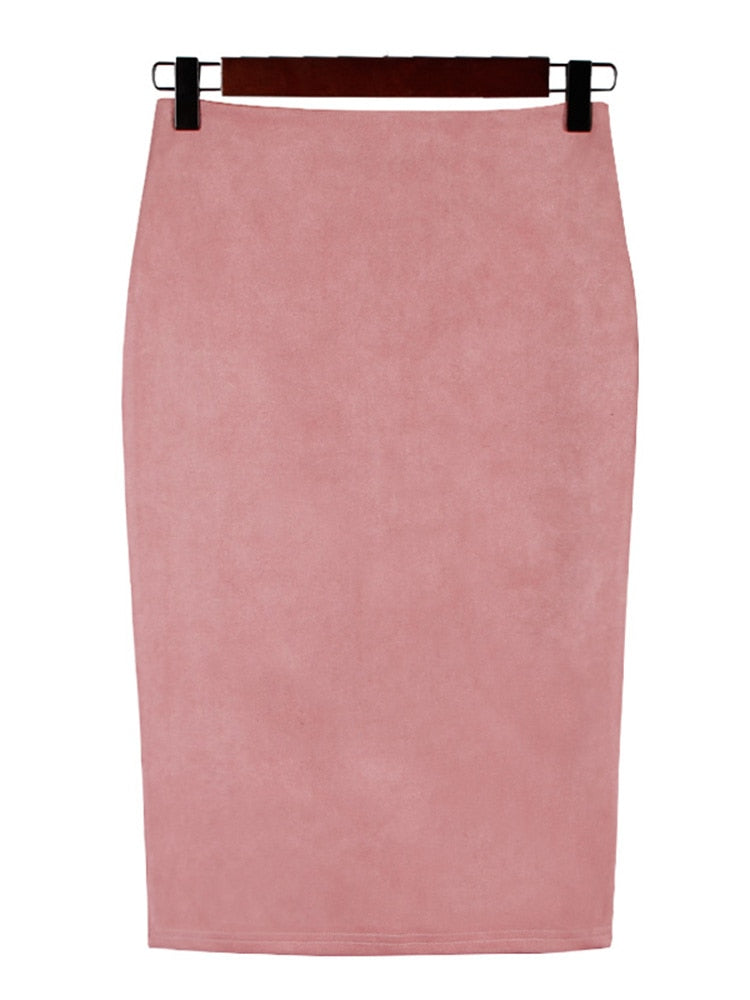 Suede Midi Pencil Skirt