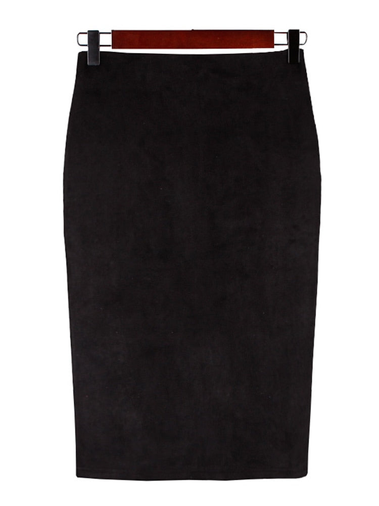 Suede Midi Pencil Skirt