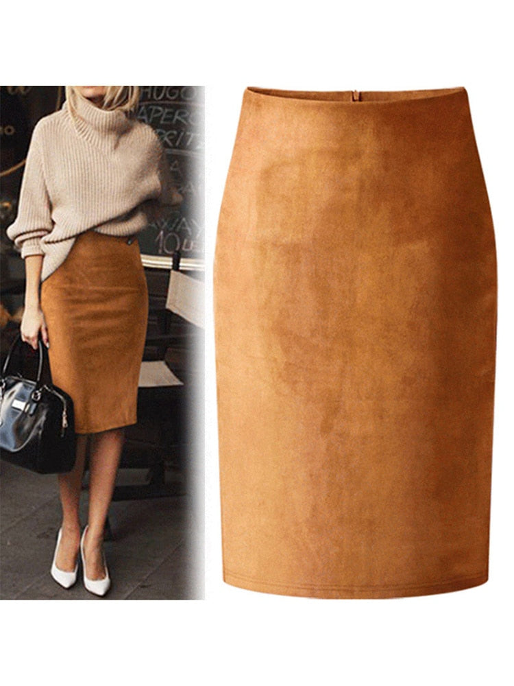 Suede Midi Pencil Skirt