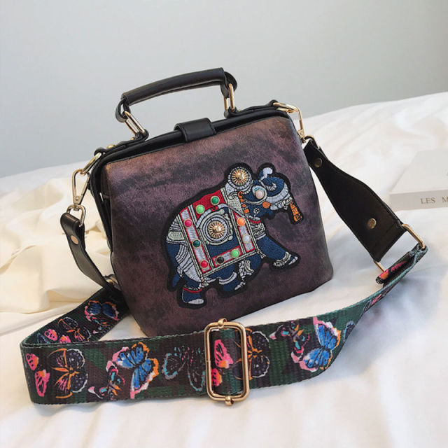 Embroidery Elephant Handbag