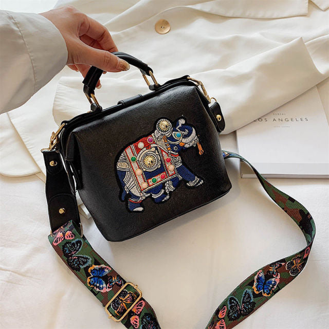 Embroidery Elephant Handbag