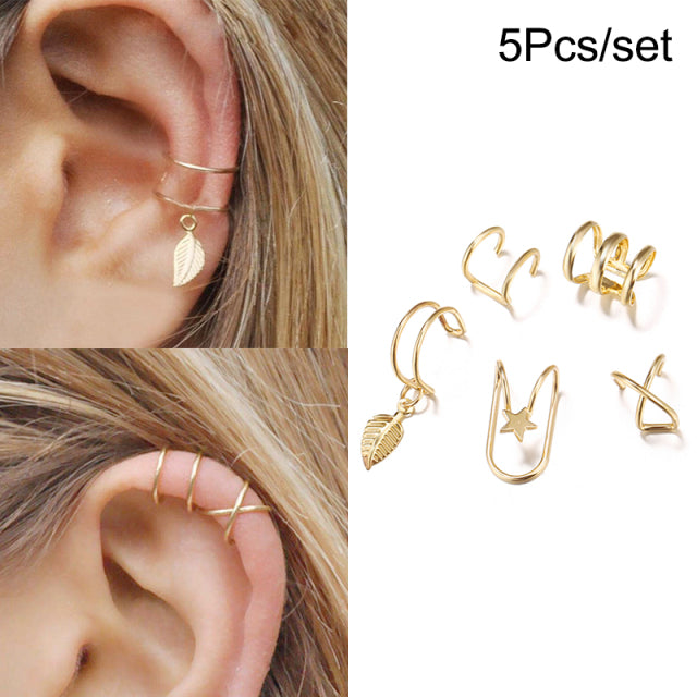 Bohemian Imitation Gold Leaves Ear cuffs