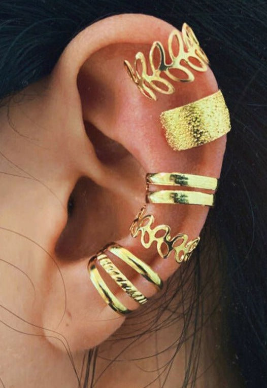 Bohemian Imitation Gold Leaves Ear cuffs