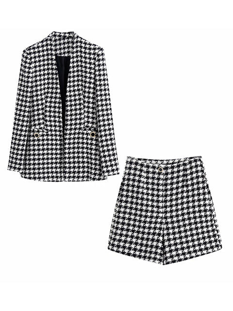 Houndstooth Blazer And Shorts