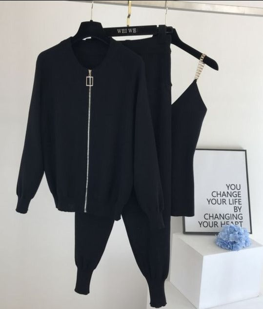 Cardigan, Sleeveless Top and Joggers Set