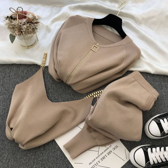 Cardigan, Sleeveless Top and Joggers Set