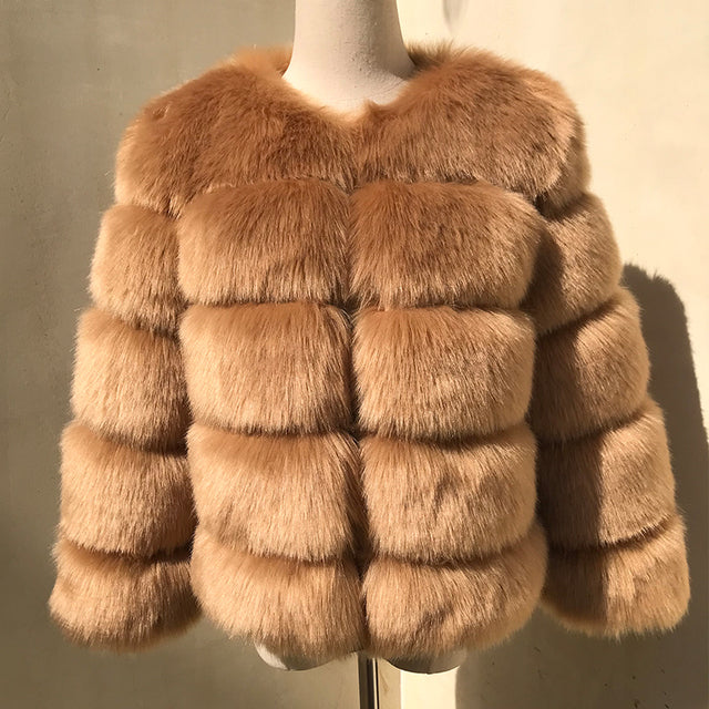 Fluffy Artificial Fox Fur Coat