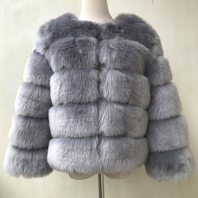 Fluffy Artificial Fox Fur Coat