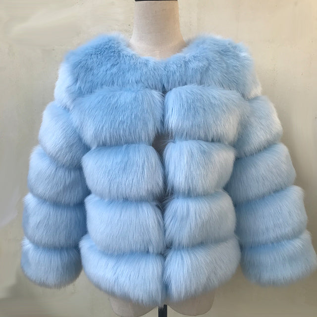 Fluffy Artificial Fox Fur Coat