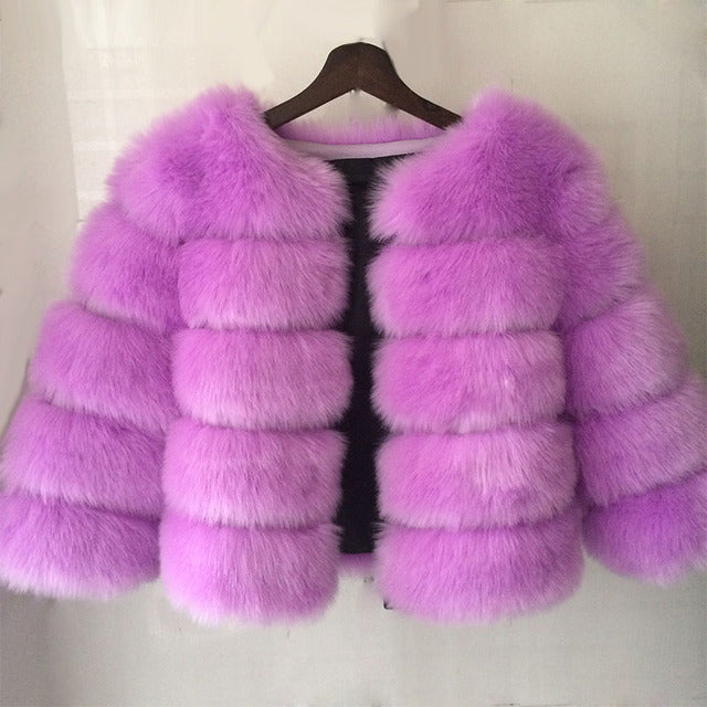 Fluffy Artificial Fox Fur Coat